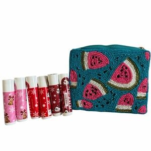 Beaded Watermelon Pouch with Lip Balms